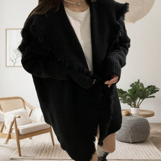 Oversized Frayed Edge Knit Cardigan 