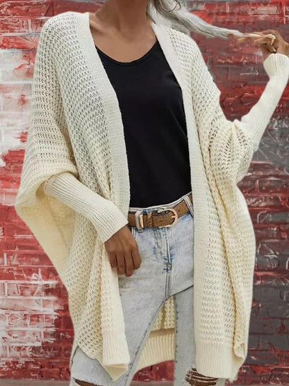 Women’s Knit Cardigan – Oversized Fit – Waffle Texture – Open Front – Mid-Thigh Length