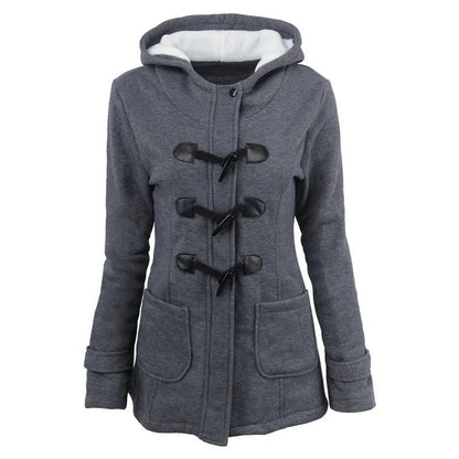 Women’s Hooded Jacket – Structured Fit – Cotton Blend – Toggle Closure – Hip Length