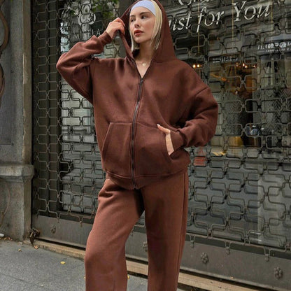 Women’s Two-Piece Hoodie Set – Oversized Fit – Cotton Blend – Zip Front – Lounge Wear
