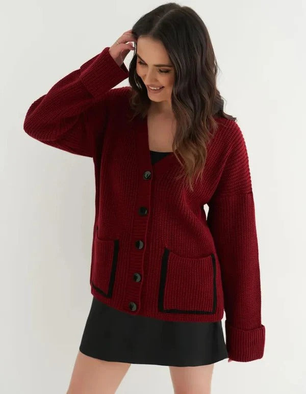Wool Blend Relaxed Fit Knit Cardigan 
