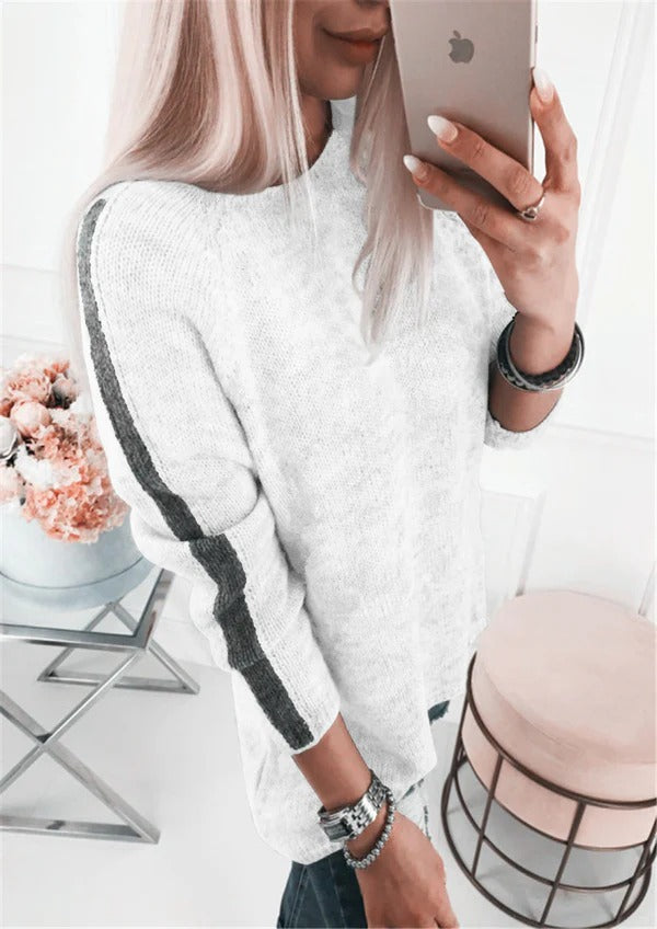 Soft Cotton Blend Stripe Sleeve Sweater 