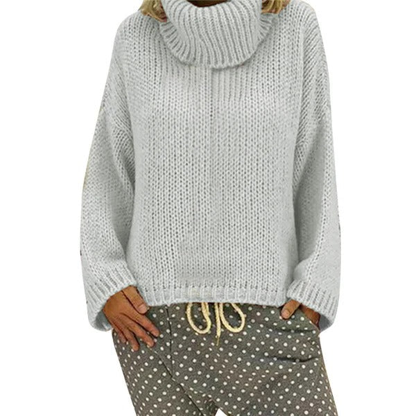 Women’s Sweater – Chunky Knit – Oversized Fit – High Collar – Ribbed Hem and Cuffs