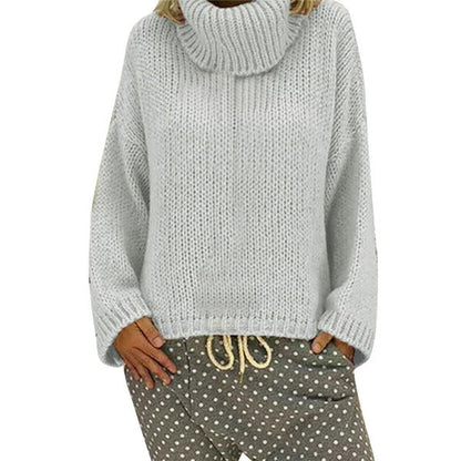 Women’s Sweater – Chunky Knit – Oversized Fit – High Collar – Ribbed Hem and Cuffs