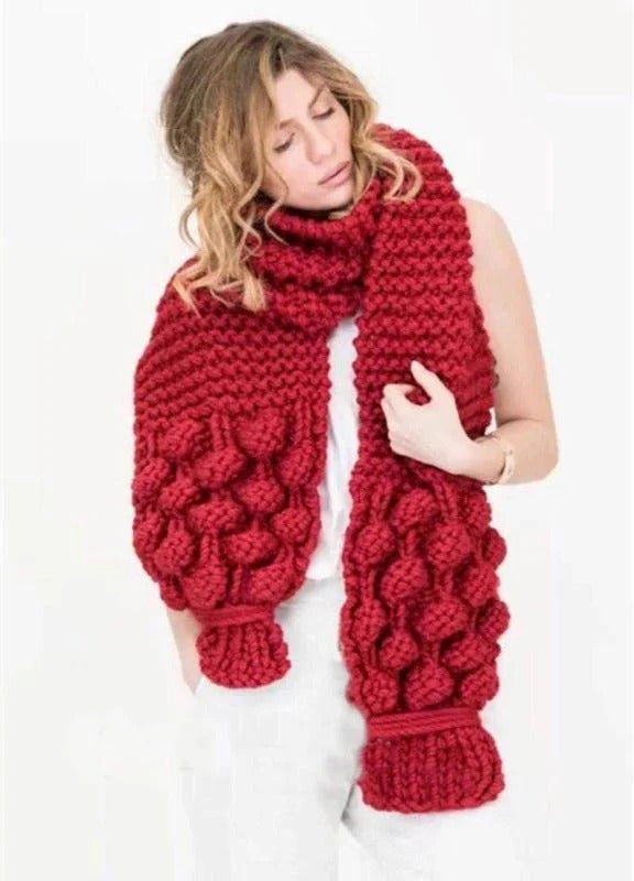 Women’s Knitted Scarf – Oversized Fit – Chunky Wool Blend – Cable Knit – Long Draped Style