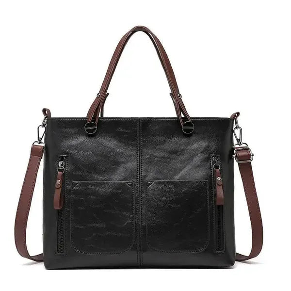 Structured Dual Carry Handbag with Zipper Pockets 