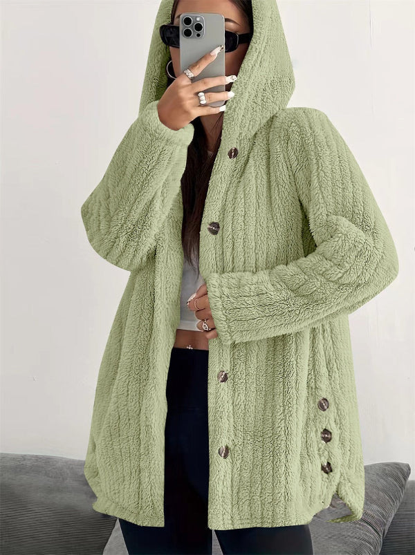 Soft Faux Fur Hooded Plush Coat 
