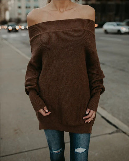 Women’s Sweater – Off-Shoulder – Oversized Fit – Ribbed Cuffs – Knitted Wool Blend
