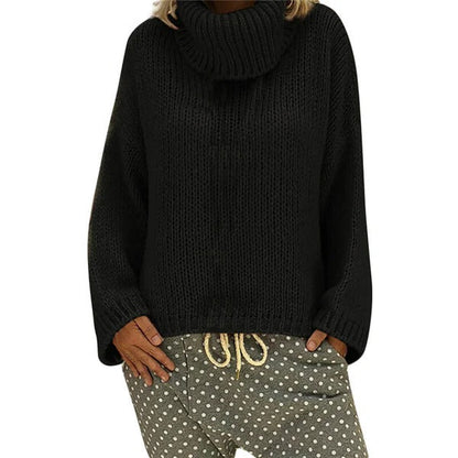 Women’s Sweater – Chunky Knit – Oversized Fit – High Collar – Ribbed Hem and Cuffs