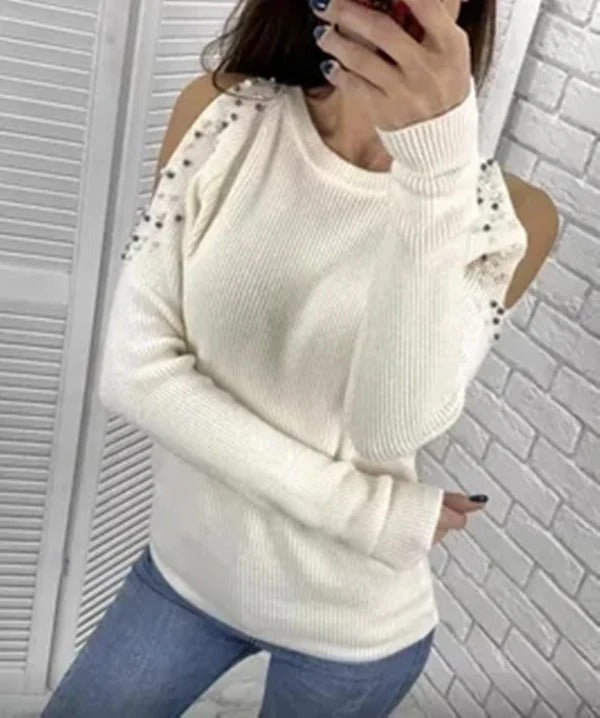 Ribbed Wool Blend Cut-Out Knitted Sweater 
