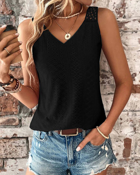 Lace Strap Relaxed Fit Sleeveless T-Shirt 