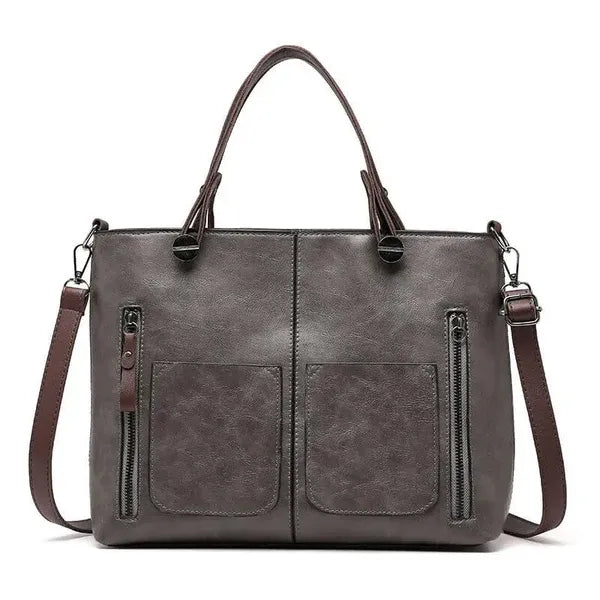 Structured Dual Carry Handbag with Zipper Pockets 