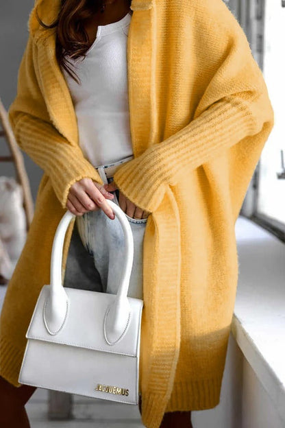 Women’s Knit Cardigan – Oversized Fit – Hooded – Open Front – Ribbed Trim Cozy Layer