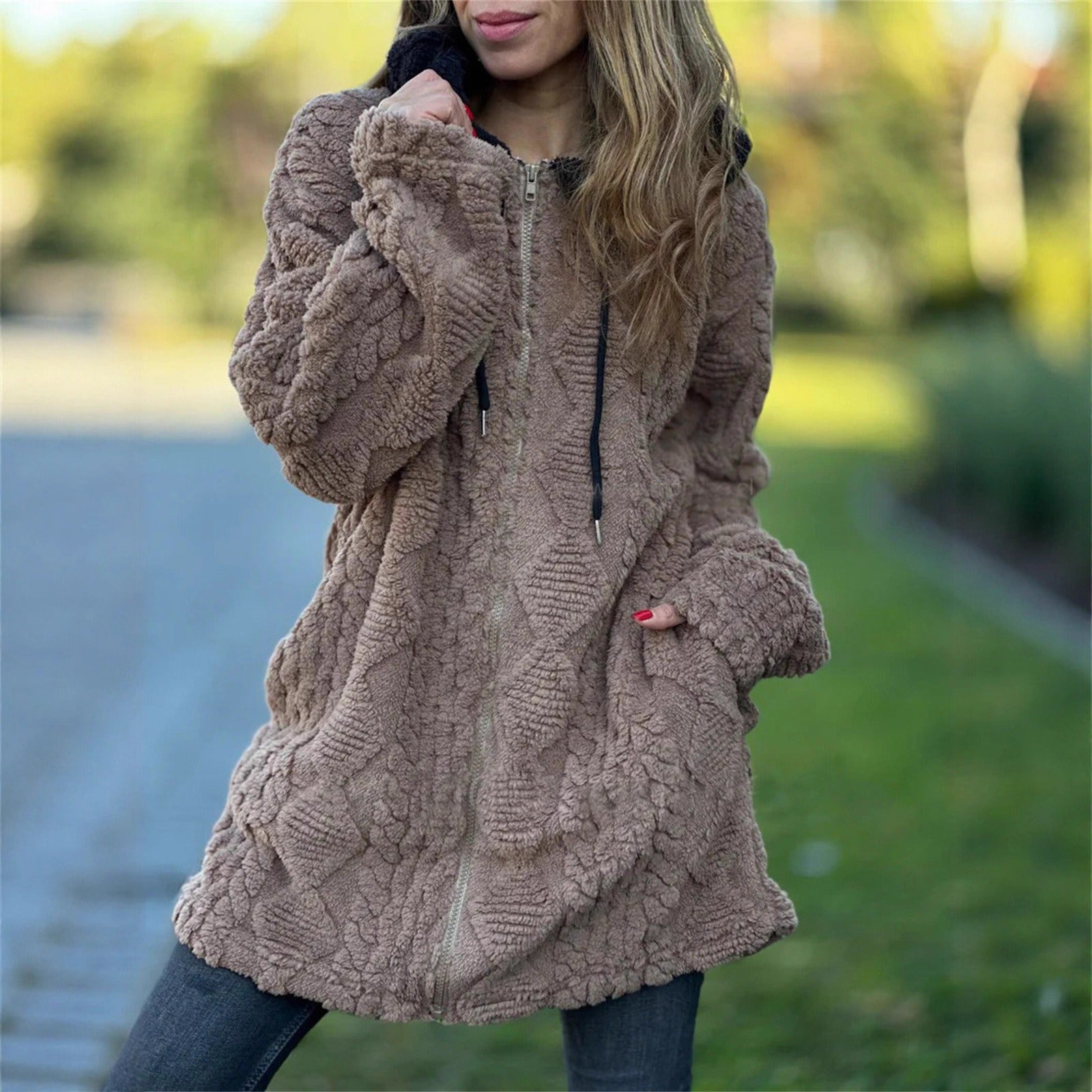 Plush Fleece Relaxed Fit Hooded Jacket 