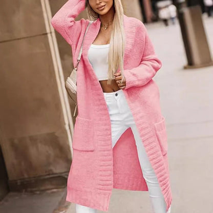 Women’s Long Cardigan – Soft Knit – Oversized Fit – Open Front – Front Pockets