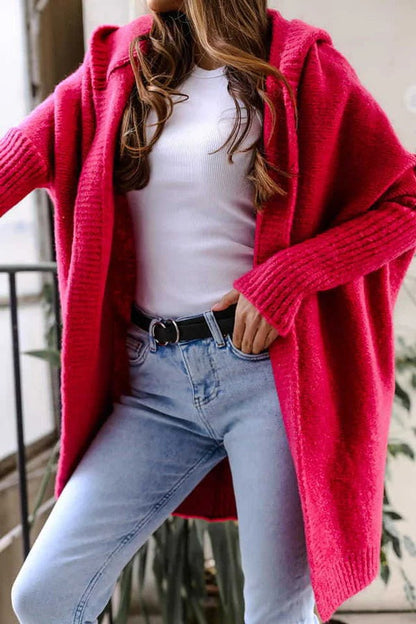 Women’s Knit Cardigan – Oversized Fit – Hooded – Open Front – Ribbed Trim Cozy Layer