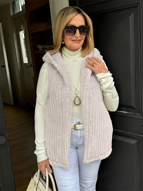 Plush Fuzzy Relaxed Fit Hooded Vest 