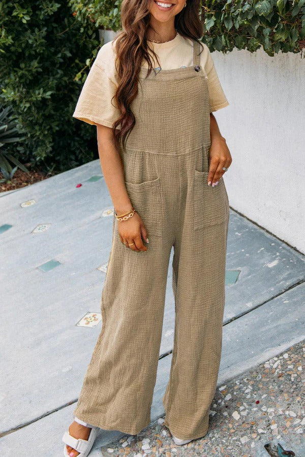 Women’s Jumpsuit – Relaxed Fit – Wide Leg – Adjustable Straps – Breathable Cotton Blend