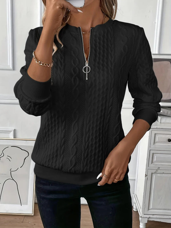 Women’s Half-Zip Sweatshirt – Relaxed Fit – Cable Knit – Ribbed Cuffs – Cozy Layer