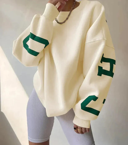 Women’s Sweatshirt – Oversized Fit – Cotton Blend – Dropped Shoulders – Side Sleeve Print