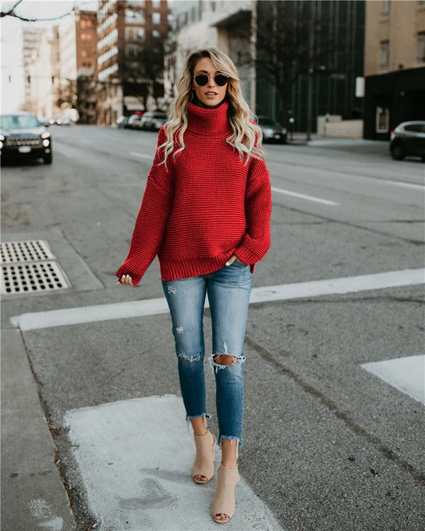 Ribbed Wool Blend Oversized Knit Sweater 