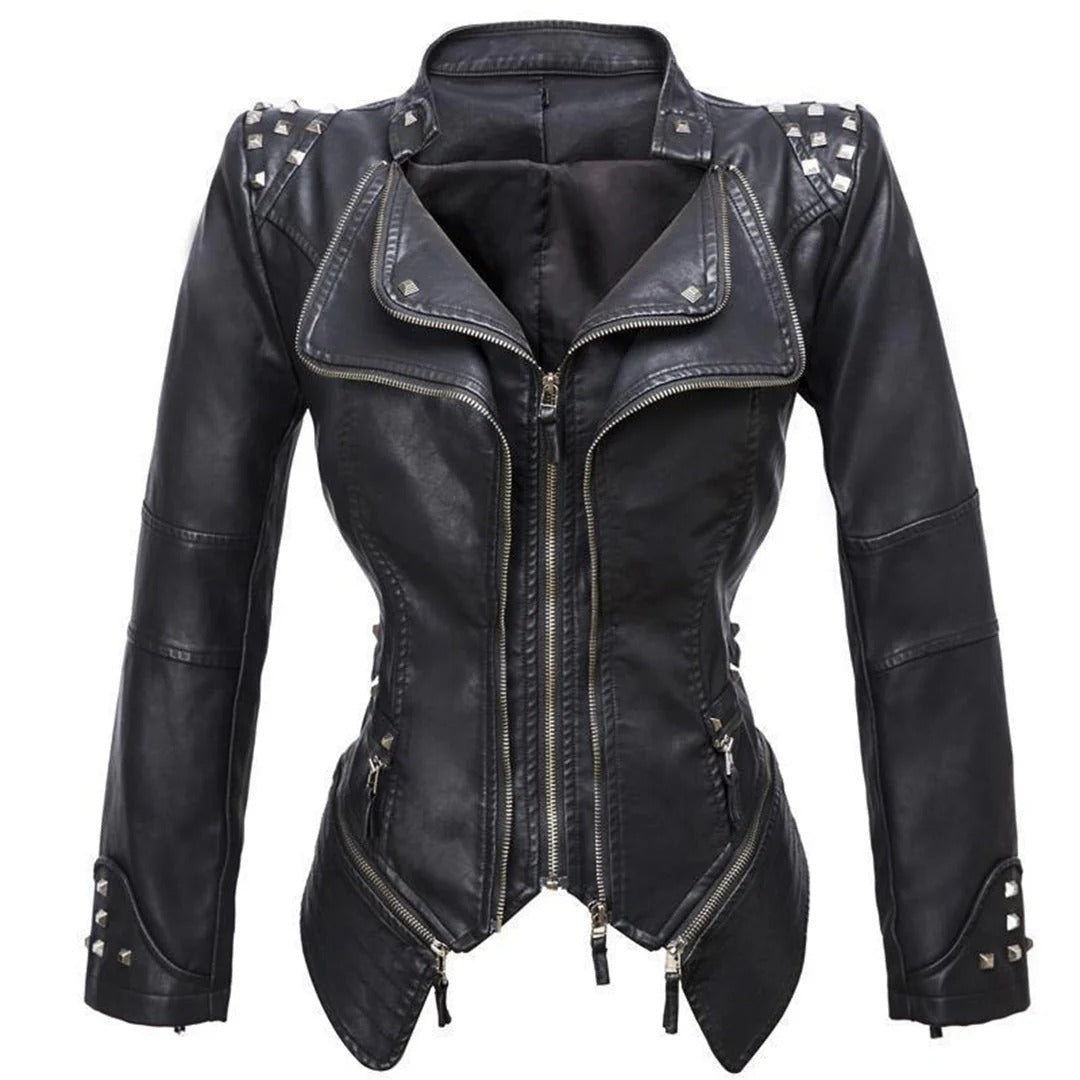 Studded Slim Fit Faux Leather Biker Jacket 