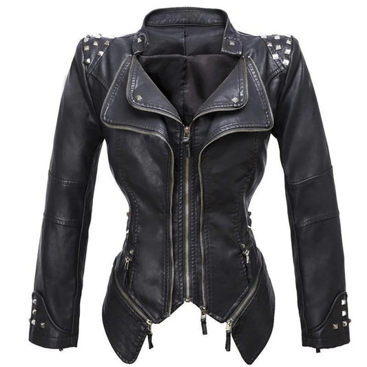 Studded Slim Fit Faux Leather Biker Jacket 