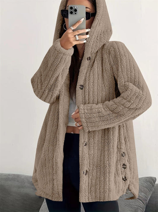 Soft Faux Fur Hooded Plush Coat 
