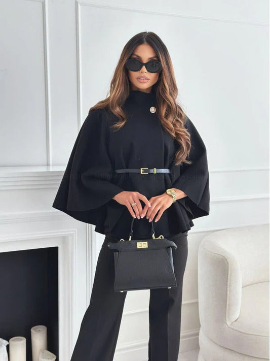 Belted Draped Relaxed Fit Poncho Blouse 