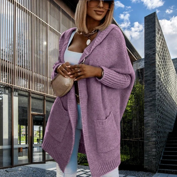 Oversized Knit Wool Feel Hooded Cardigan 