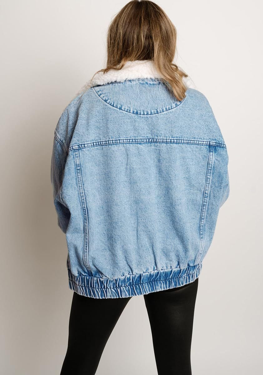 Oversized Quilted Detail Denim Jacket 