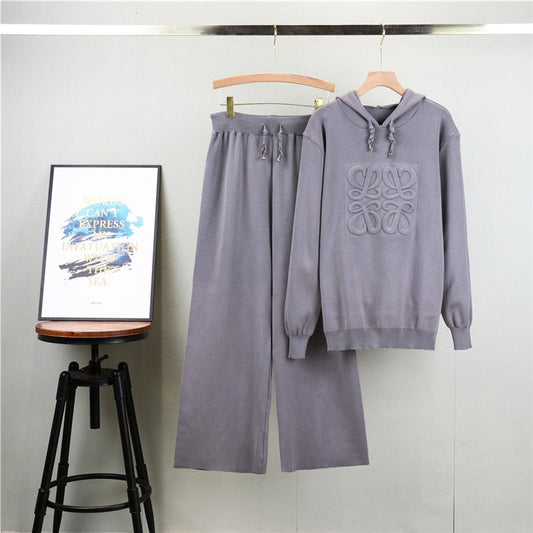Two-Piece Oversized Knit Hooded Lounge Set 