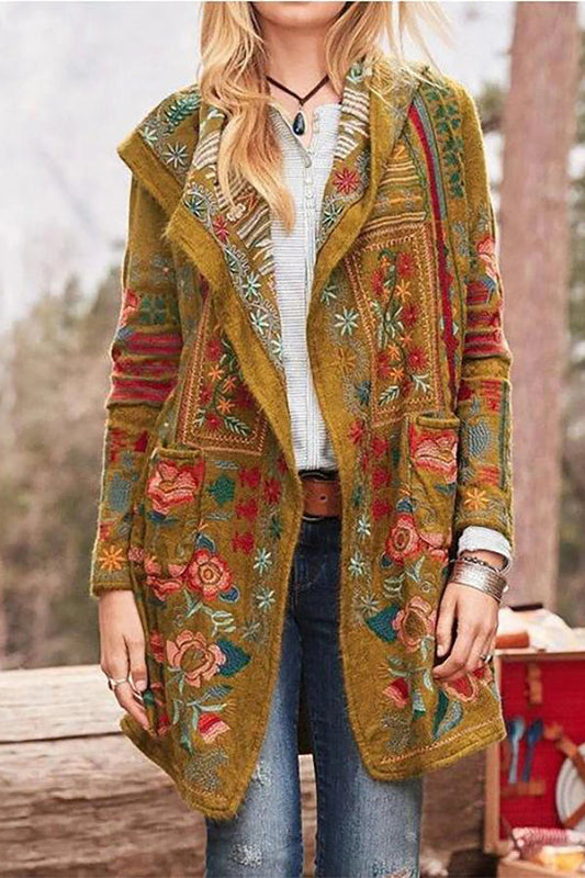 Wool Embroidered Relaxed Fit Tailored Coat 