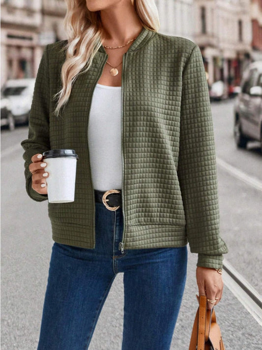 Quilted Relaxed Fit Zipper Cardigan Jacket 