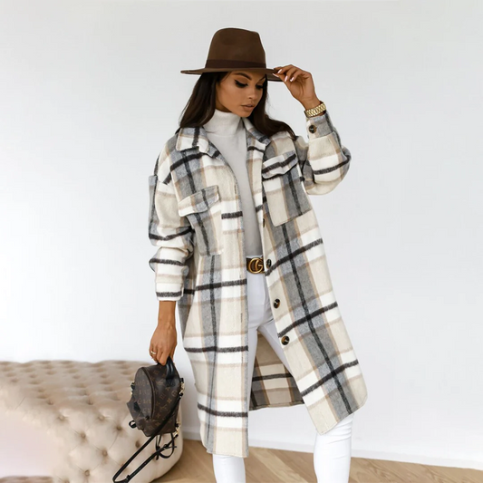 Checkered Wool Feel Relaxed Fit Long Coat 
