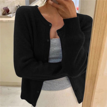 Women’s Knit Cardigan – Wool Blend – Relaxed Fit – Decorative Buttons – Ribbed Trim