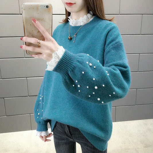 Wool Blend Relaxed Fit Knitted Sweater 