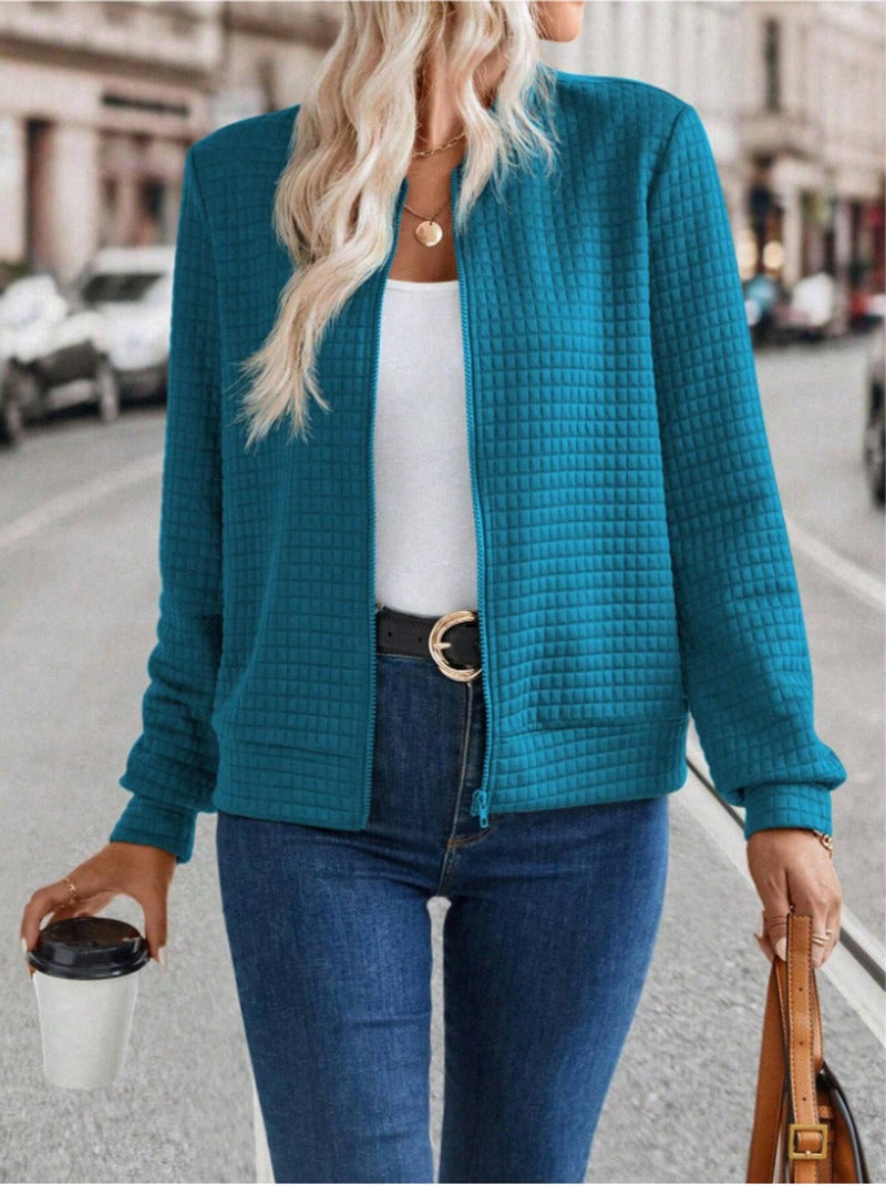 Quilted Relaxed Fit Zipper Cardigan Jacket 