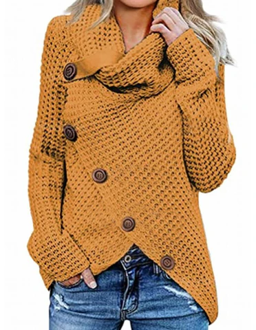 Waffle Knit Relaxed Fit Cowl Neck Sweatshirts