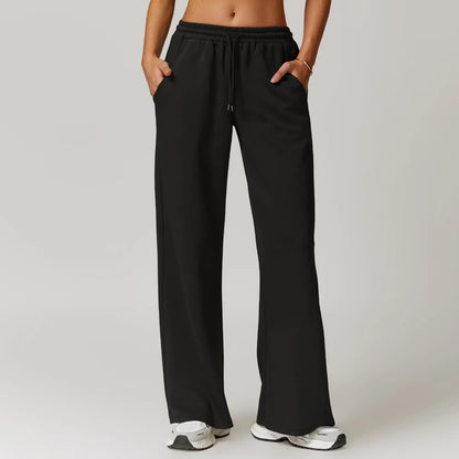 Women’s Lounge Pants – High Rise – Wide Leg – Cotton Blend – Drawstring Waist – Pockets