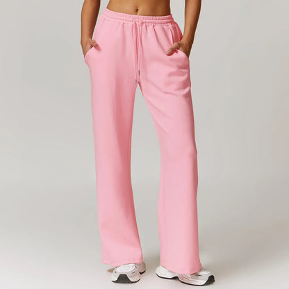 Women’s Lounge Pants – High Rise – Wide Leg – Cotton Blend – Drawstring Waist – Pockets