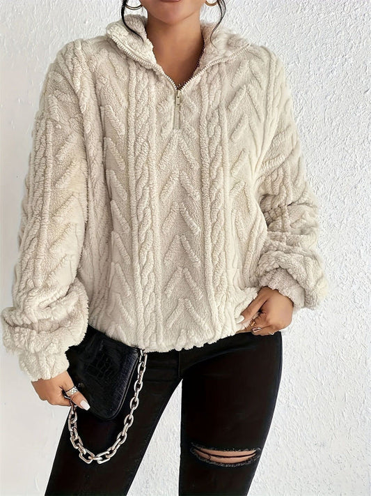 Faux Shearling Fleece Relaxed Fit Pullover Top 