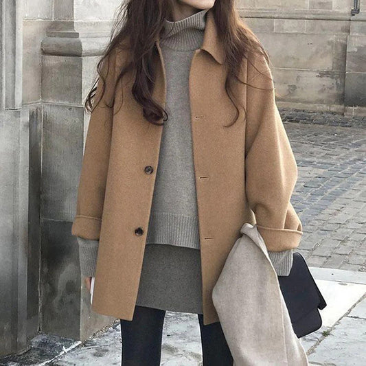 Relaxed Fit Wool Button Front Jacket 
