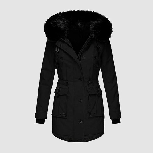 Faux Fur Hood Tailored Long Coat 