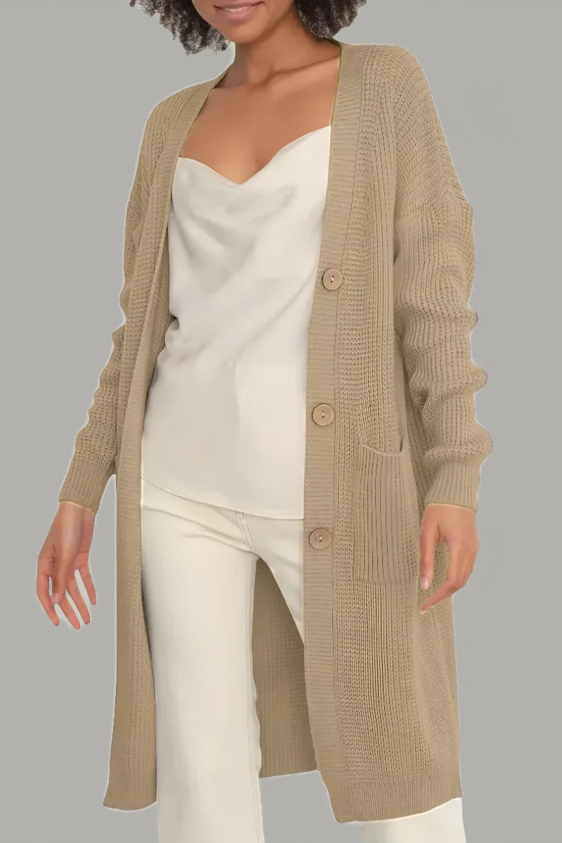 Women’s Long Cardigan – Soft Knit – Relaxed Fit – Button Front – With Pockets