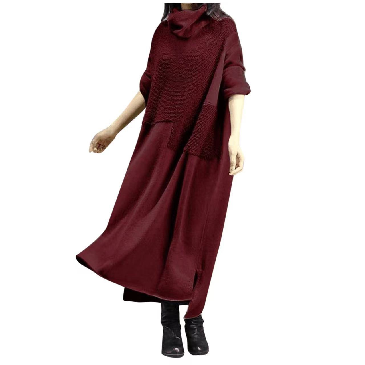 Plush Splice Detail Relaxed Fit Long Sleeve Dress 
