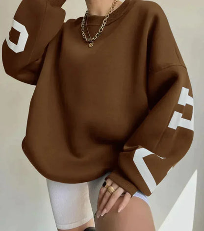 Women’s Sweatshirt – Oversized Fit – Cotton Blend – Dropped Shoulders – Side Sleeve Print