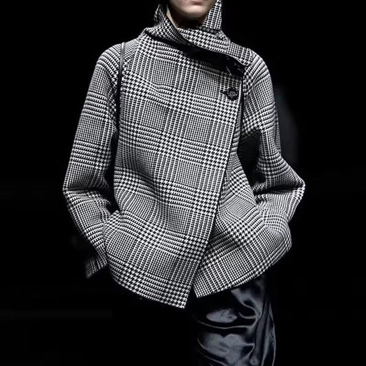 Plaid Wool Blend Oversized Relaxed Fit Coat 