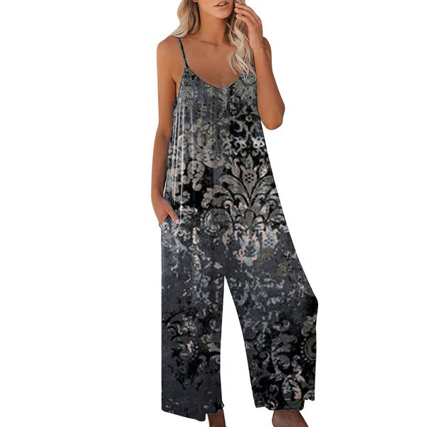 Relaxed Cotton Blend Wide Leg Jumpsuit 