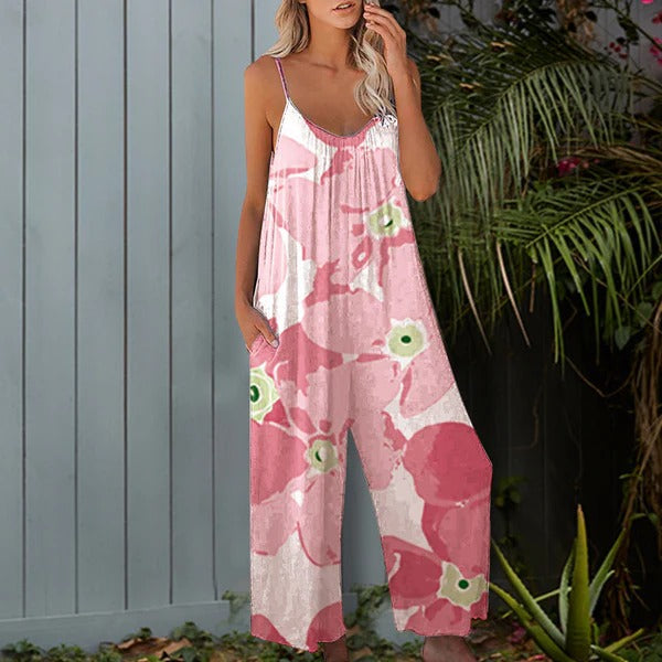 Relaxed Cotton Blend Wide Leg Jumpsuit 